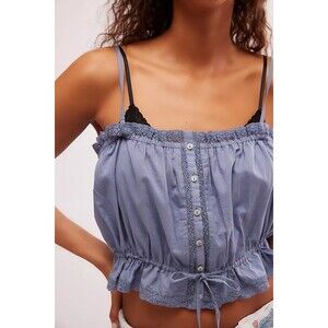 Free People Wistful Daydream Tube Cropped Top Buttondown Cotton Lace L 287251